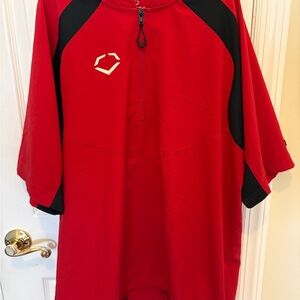 Red Athletic Pullover with Black Panels and Half-Zip